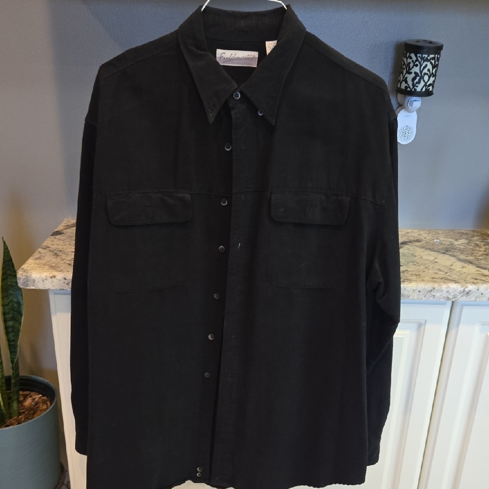 Black Button-Up Shirt with Chest Pockets